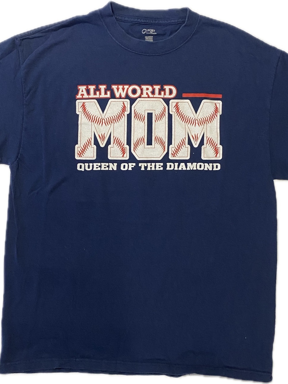 Port and Company Navy Graphic 'All World MOM' Tee with Red and White Print